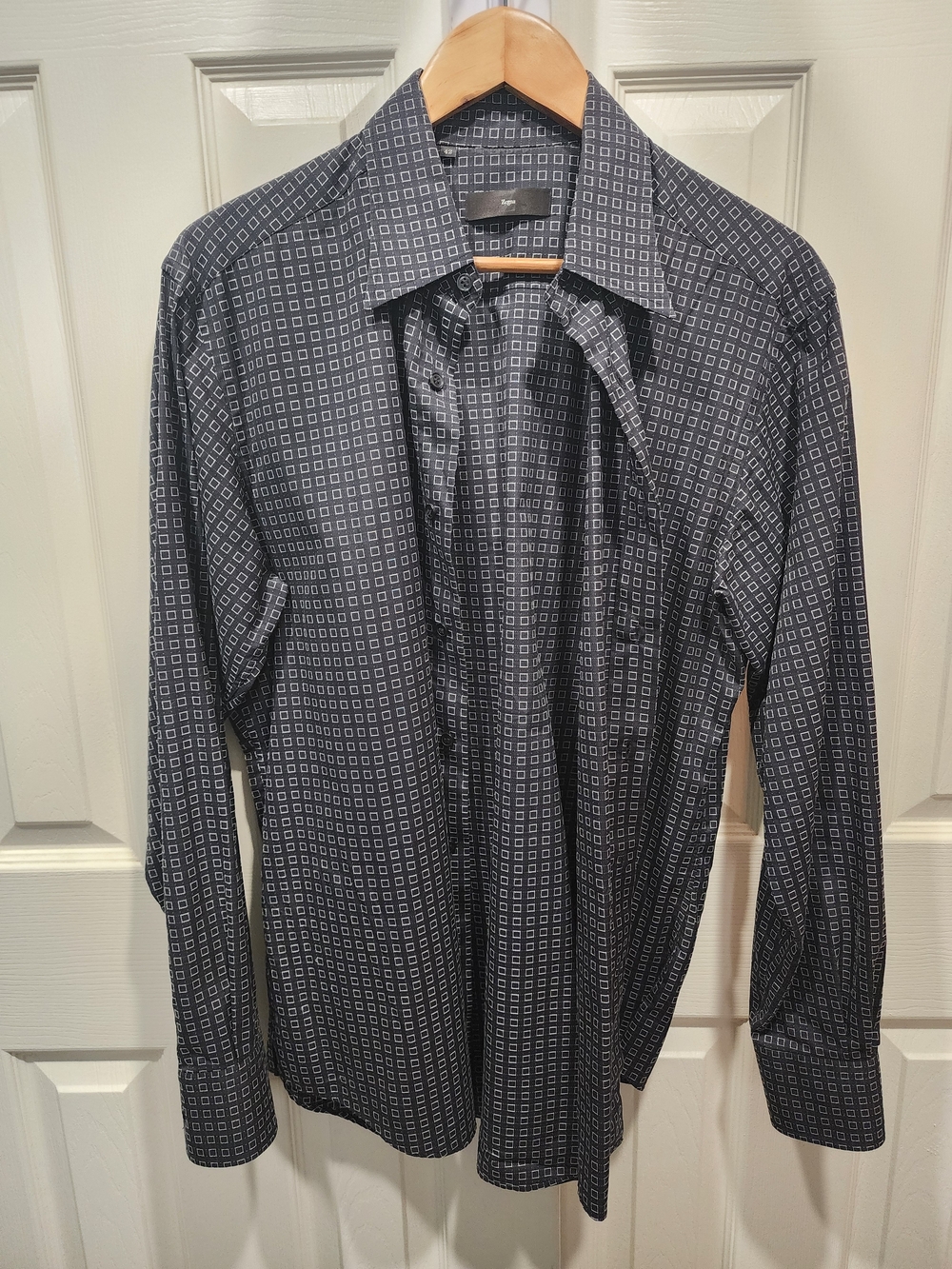 Z Zegna Navy Geometric Print Dress Shirt 42R